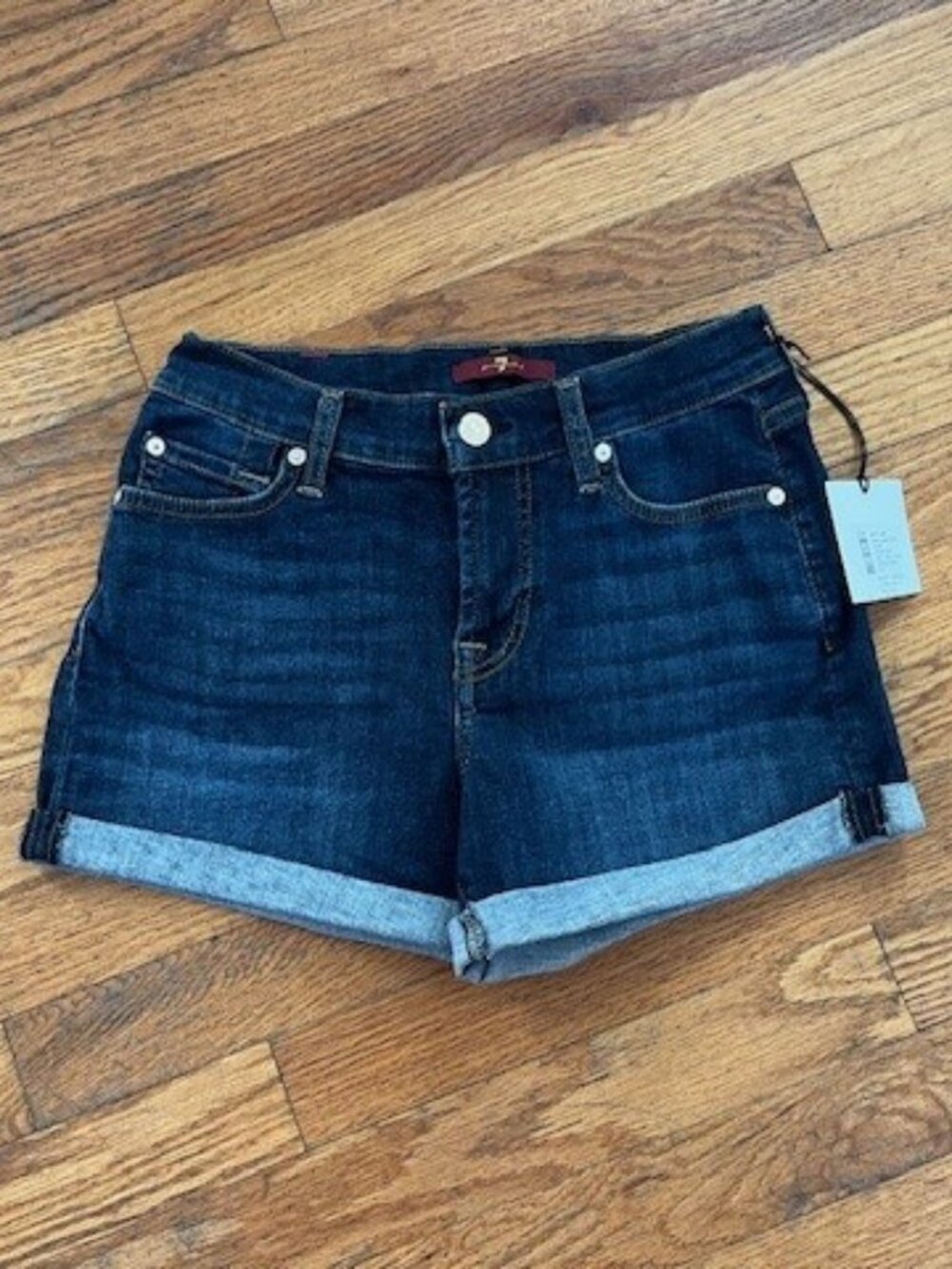 NWT - 7 For All Mankind Mid Roll Short Emerald Blue, Size 23